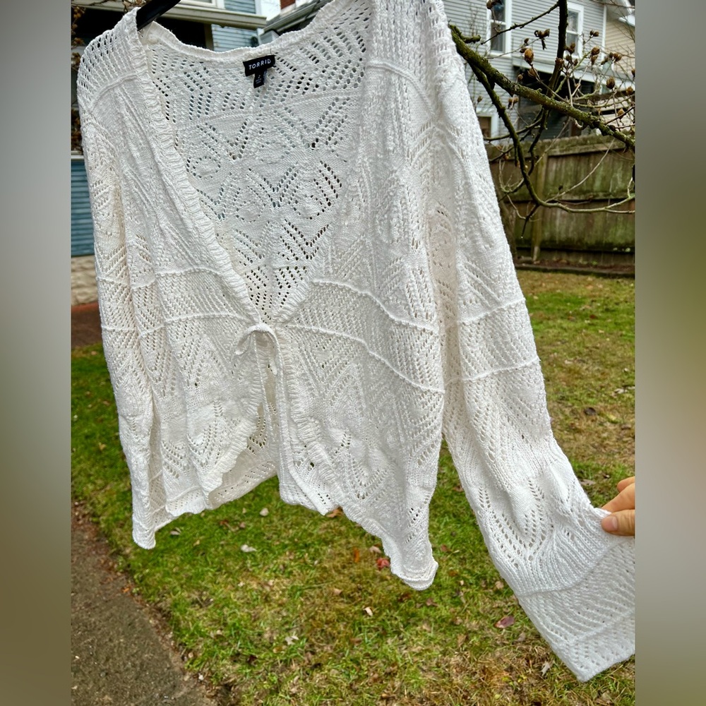 NWOT Torrid crochet lace COTTON sweater bow cardigan y2k GYPSY Stevie Nicks!❤ 😍